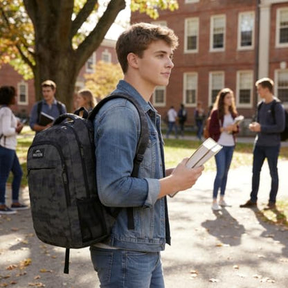 MATEIN Travel Computer Backpack, 15.6 Inch Sturdy College Laptop Bookbag | Lightweight Water Resistant, Anti Theft Back Pocket, Carry On Personal Item Bag, Casual Daypack Gift for Women Men - color: Grey and Black Camo, size: 15.6 Inch