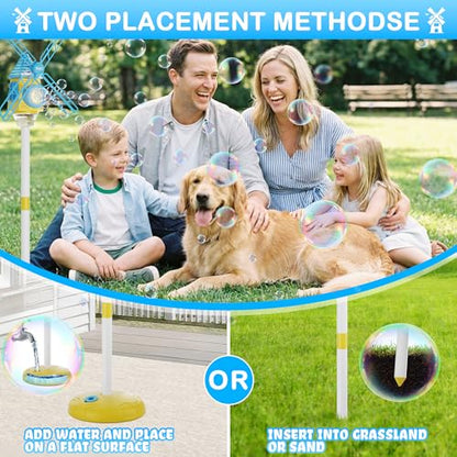 Belemar Windmill Bubble Machine Toys for Kids & Boys, Standing Bubble Blower with Lights & Music, 51" Adjustable Height, 130ml Tank, Bubble Solution Included, Outdoor Toy for Parties & Birthdays - color: Blue