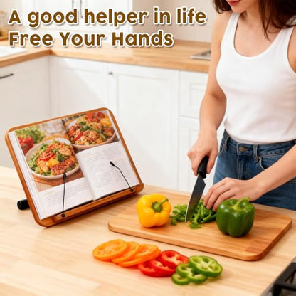 2 in 1 Dual-use Music Stand & Desktop Book Stand, Adjustable Height 16.5"-51", 100% Solid Wood Laptop Floor Stand Book Holder with Elastic Page Clips for Cookbooks (Brown-Wheeled) - color: Brown-wheeled