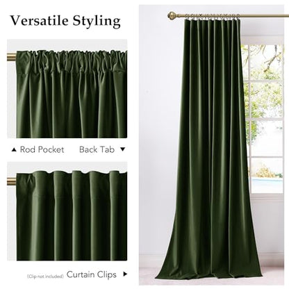 NICETOWN Olive Green Velvet Blackout Curtains 84" Long, 52" Wide, 2 Panels - color: Olive Green, size: 52"W x 84"L (Pack of 2)