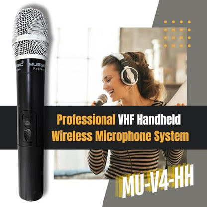 MUSYSIC 4-Channel VHF Wireless Microphone System with Metal Receiver | 2 Handheld and 2 Bodypack, for Church, Party, Meetings (4 - Channel) - size: 4 - Channel