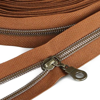 Sawoake 10 Yards Bulk Zipper(#5), Brown Nylon Coil with Rose Gold Teeth By The Yards, Replacement Sewing Zipper with 10PCS Sliders for DIY Sewing Craft Bags(#5 AntiqueBrass Brown) - color: AntiqueBrass-Brown