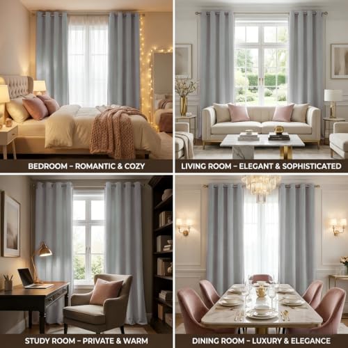 SNITIE Grey 52”x108” Long Velvet Curtains with Grommet - 2P - color: Grey, size: 52"W x 108"L (Pack of 2)