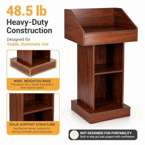 Wood Podium, Floor Standing Podium Speaking Lectern Stand, Portable Podium Stand with Storage, Wooden Podium Pulpit for Churches Classroom Office - size: Without Wheels