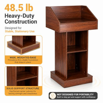 Wood Podium, Floor Standing Podium Speaking Lectern Stand, Portable Podium Stand with Storage, Wooden Podium Pulpit for Churches Classroom Office - size: Without Wheels