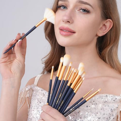 LORYP Makeup Brushes Set Labeled 18 Piece Face and Eye Brush Set Ultra soft hair Foundation, Concealer, Blush, Contour, Blending, Eyeshadow Blue Brush kit - color: Blue
