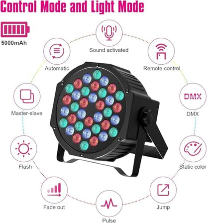HOLDLAMP Rechargeable Par Lights 36W RGB Battery Powered, Wireless LED Par Lights DJ Uplights Sound Activated Remote Control for Wedding Events Club Party Church Stage Lighting, 12 Pack