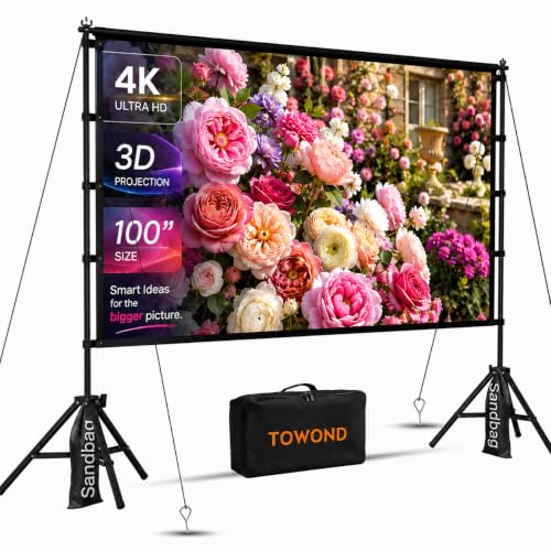 100 Inch Outdoor Projector Screen, TOWOND Threaded Assembly is Secure. | Lightweight 19mm threaded frame and complete wind kit suit camping, classrooms and small backyard movie nights.