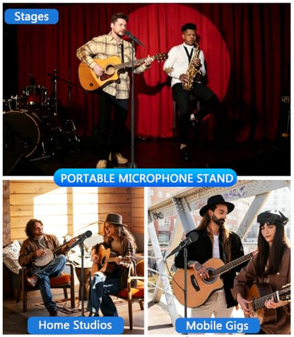 Microphone Stand Floor, Foldable Tripod Mic Stand with Adjustable Height, Detachable Metal Stand for Blue Yeti, HyperX QuadCast, Shure MV7, Includes 3/8" to 5/8" Adapter & Carry Bag - color: Mic Stand