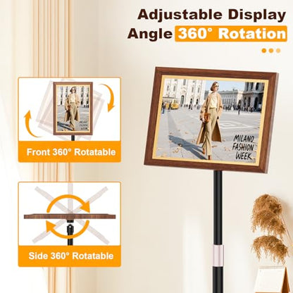 PPH-Sisy Pedestal Sign Holder 8.5x11 - Vintage Wooden Standing Sign Holder, Flyer Stand Menu Stand with Heavy-Duty Metal Base, Stable No Water/Sand Needed