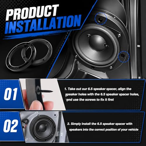 4PCS Car 6.5 Speaker Spacer Ring Set,No-Drill Door Speakers Adapter for Auto Speakers Upgrades,Professional Cars 6.5 Speaker Rings with 16PCS Screws for Most Vehicles