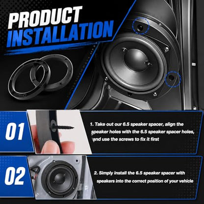 4PCS Car 6.5 Speaker Spacer Ring Set,No-Drill Door Speakers Adapter for Auto Speakers Upgrades,Professional Cars 6.5 Speaker Rings with 16PCS Screws for Most Vehicles