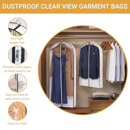 2 Pack 39" Clear Double-Sided Garment Bag with Zipper 24x39x4 Inch | Breathable PVC with Non-Woven Top, Zippered Garment Cover for Suits Wedding Dresses Costumes, Travel Organizer - size: 24 × 39 × 4 in