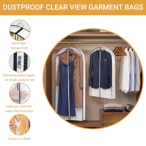 2 Pack 60" Clear Double-Sided Garment Bag with Zipper 24×60×4 Inch | Breathable PVC with Non-Woven Top, Zippered Garment Cover for Suits Wedding Dresses Dance Costumes, Travel Organizer - size: 24 × 60 × 4 in