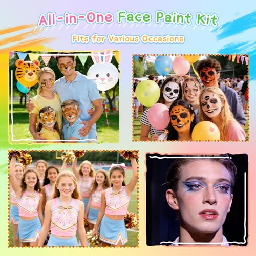 Face Painting Kit, 33 Colors Non-Toxic Face Paint Makeup Palette | Professional Facepaint with Stencils,Split Cake,Brushes,Water Based Face Body Paint Kit for Halloween,Cosplay Party