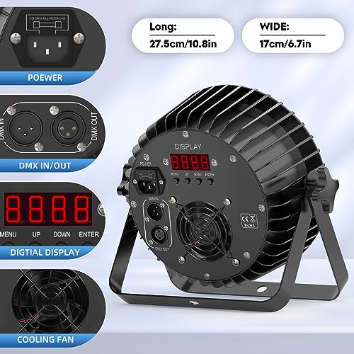 18LED Stage Lights RGBWA+UV 6in1 Par Can Lighting with DMX Control Sound Activated Uplights for Events Church DJ Show Wedding Stage Performances Party (1 Pack)