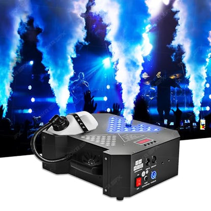 1500W Vertical Fog Machine with CO2 Jet Effect Sprays Upward, Downward & Horizontally RGB LED Smoke Machine DMX Remote Control for Club Stage Wedding Events
