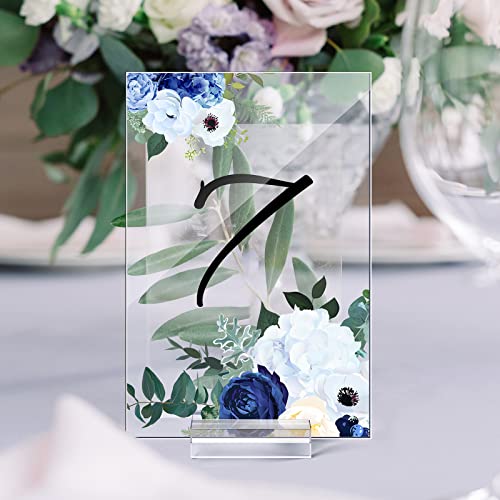 Yulejo 12 Pcs Blank Clear Acrylic Table Numbers Stands for Wedding, Acrylic Table Signs with Centerpiece Stand Sign and Holder DIY Place Name Cards for Reception Banquet Party Decors (5 x 7 Inch) - size: 5 x 7 x 0.08 Inch