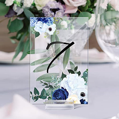 Yulejo 12 Pcs Blank Clear Acrylic Table Numbers Stands for Wedding, Acrylic Table Signs with Centerpiece Stand Sign and Holder DIY Place Name Cards for Reception Banquet Party Decors (5 x 7 Inch) - size: 5 x 7 x 0.08 Inch