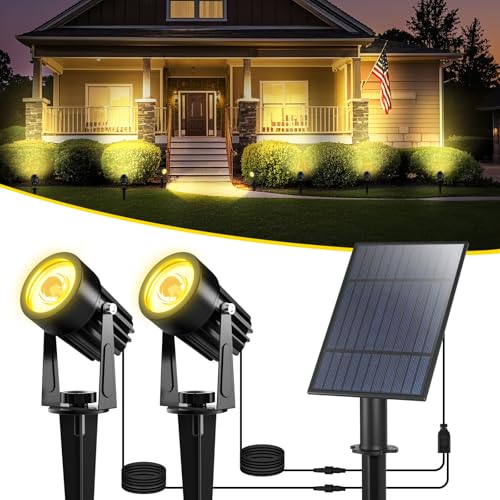 T-SUN Solar Spot Lights Outdoor, Dual Head Solar Spotlights, Warm White - color: Warm White, size: 2-IN-1