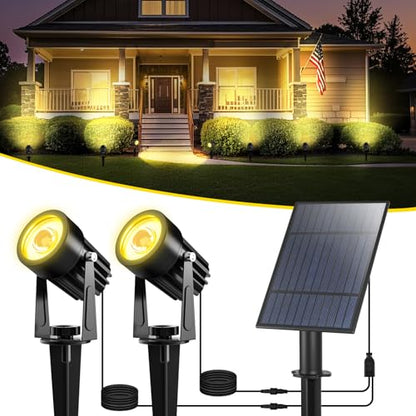 T-SUN Solar Spot Lights Outdoor, Dual Head Solar Spotlights, Warm White - color: Warm White, size: 2-IN-1