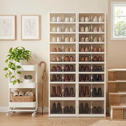 Foldable Shoe Rack Set of 2, 9 Tier Collapsible Shoe Rack with Magnetic Doors, Large Capacity Clear Display Cabinet with Wheels for 18 Pairs, Apartment Entryway - size: 9 Layers-A