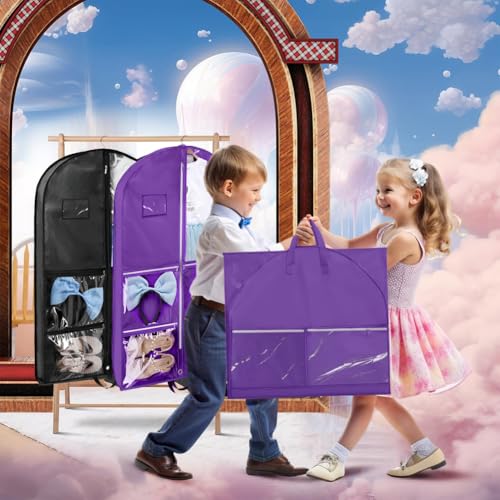 Dance Garment Bag with Zipper, 40 inch Garment Bags for Hanging Clothes, Kids Dance Recital Bags, Cheer Uniform Garment Bag for Wardrobe and Travel, Purple
