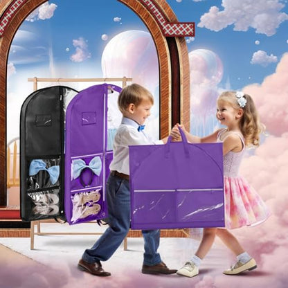 Dance Garment Bag with Zipper, 40 inch Garment Bags for Hanging Clothes, Kids Dance Recital Bags, Cheer Uniform Garment Bag for Wardrobe and Travel, Purple