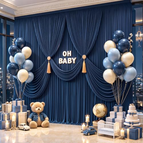 20ft x 12ft Navy Blue Backdrop Curtains for Wedding Parties - color: Navy Blue, size: W5' x H12'(4 panels)