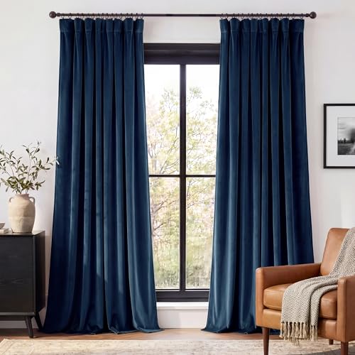 Blue Blackout Curtains 108 inches Heavy Thick Velvet, 2 Panels | Noise Reducing Privacy Drapes, Thermal Insulated & Energy Efficient, Home Theater Dividers, Dining Room, Bedroom, Office - color: Navy Blue, size: 52"W x 108"L (Pack of 2)