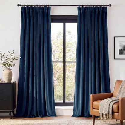 Blue Blackout Curtains 108 inches Heavy Thick Velvet, 2 Panels | Noise Reducing Privacy Drapes, Thermal Insulated & Energy Efficient, Home Theater Dividers, Dining Room, Bedroom, Office - color: Navy Blue, size: 52"W x 108"L (Pack of 2)