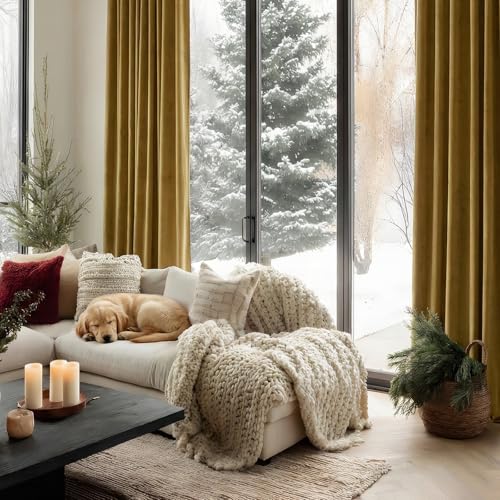 Gold Velvet Blackout Curtains 96 Inches, Floor to Ceiling Drapes Back Tab | Black Out, Room Darkening, Energy Efficient, Rod Pocket, Super Soft Velvet, Easy Install, Gold Brown, W52xL90, 2 Panels - color: Goldbrown, size: 52"W x 96"L (Pack of 2)