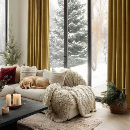 Gold Velvet Blackout Curtains 96 Inches, Floor to Ceiling Drapes Back Tab | Black Out, Room Darkening, Energy Efficient, Rod Pocket, Super Soft Velvet, Easy Install, Gold Brown, W52xL90, 2 Panels - color: Goldbrown, size: 52"W x 96"L (Pack of 2)