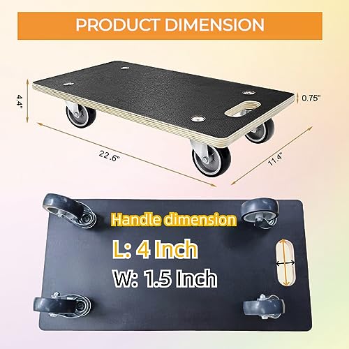 Furniture Dolly 4 Wheels, 22 x 11 inch, Furniture Movers, Two Packs of 1100 lb Load Capacity Heavy Duty Wood Dolly, Moving Dolly with Silent Wheels for Furniture, Piano, Couch, Refrigerator - size: Rectangle Furniture Dolly with TPR Wheels
