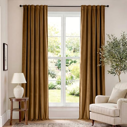 Lazzzy Blackout Golden Brown Velvet Curtains Rod Pocket 52×90 Inch 2 Panels | Soft Velvet, For Bedroom & Living Space, Light Shifting Texture, Elegant Luxury Drape, Rich - color: R | Gold Brown, size: 52"W x 90"L (Pack of 2)