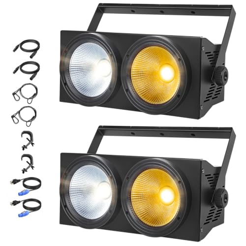 MAD OWL 200w Led Blinder Stage Par Lights,2-Eyes Cool+Warm White led Stage Lights, DMX Control,Sound Activation COB Strobe for Theater, Church, DJ Events (2 Pack) - color: 2Pack 2X100W (Warm+Cold) White