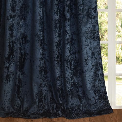 Luxury Crushed Dusty Blue Velvet Curtains 2 Panels Set - 84 inches Long Room Darkening Luxury Distressed Velvet Rod Pocket Window Drapes for Living Room Bedroom 52" W x 84" L - color: Dusty Blue, size: 52"W x 84"L (Pack of 2)