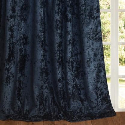 Luxury Crushed Dusty Blue Velvet Curtains 2 Panels Set - 84 inches Long Room Darkening Luxury Distressed Velvet Rod Pocket Window Drapes for Living Room Bedroom 52" W x 84" L - color: Dusty Blue, size: 52"W x 84"L (Pack of 2)