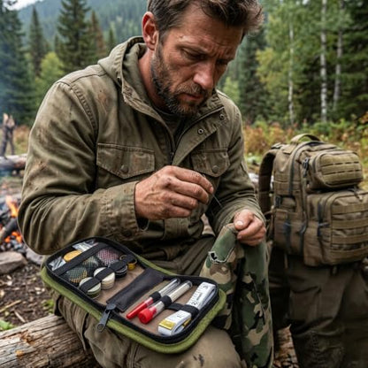 Army Sewing Kit for Adult Men Military Survival Emergency Sewing Kit Button | Army Green Army Sewing Kit, Military Survival Emergency Sewing Kit Travel with Buttons Nylon Portable Small Travel Field EDC - color: Army green