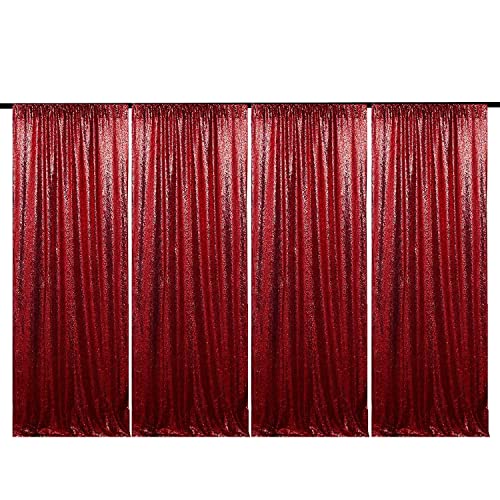 JYFLZQ Burgundy Sequin Backdrop Curtains for Party 2ft x 8ft 4Panel - color: Burgundy, size: 2 ft x 8 ft - 4 Panels