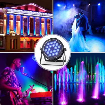 4 Pack Waterproof Stage Lights, 18X18W RGBW LED Par Light, LED DJ Par Lights 4/8 Channels DMX 512 with Sound Activated for Concert Event KTV Birthday Party Church Wedding Outdoor Light