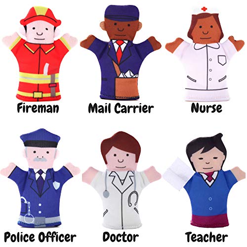 BETTERLINE Happy Helpers Finger Puppets 12 Piece Set Teach Learn Pack | 12 Pack Variety Neighborhood People Characters Bonus E Book Families Children Kindergarten Play ESL Interactive - color: Happy Helpers 12 Pieces Finger Puppets