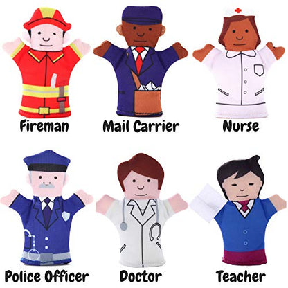 BETTERLINE Happy Helpers Finger Puppets 12 Piece Set Teach Learn Pack | 12 Pack Variety Neighborhood People Characters Bonus E Book Families Children Kindergarten Play ESL Interactive - color: Happy Helpers 12 Pieces Finger Puppets