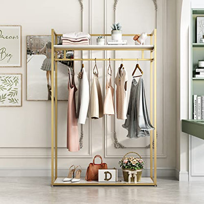 Heavy Duty Clothing Rack with Shelves for Hanging Clothing, Gold Metal Freestanding Garment Rack for Retail Display (47.24" L) - style: double-47