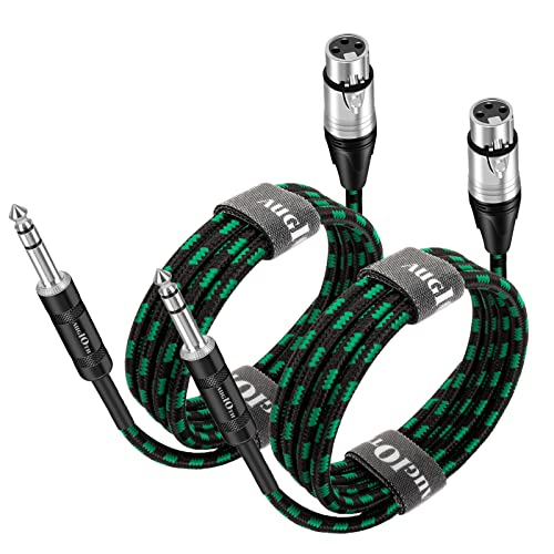 XLR Female to 1/4 Cable 20ft 2 Pack 6 Meter Green Braided | Balance 6.35mm TRS Plug to 3-pin XLR Female Cannon Mic Cable - color: Green TRS to XLR female, size: 20ft-2Pk