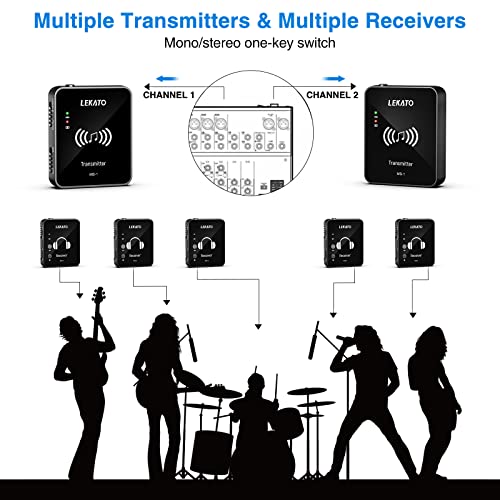 LEKATO Wireless in Ear Monitor System 2.4GHz, Stereo in-Ear Monitoring with Transmitter Receiver Clip-On, One to Many, Auto-Pairing, Wireless IEM for Band Rehearsal,Studio, Church,Small Gigs(MS-1) - color: Black