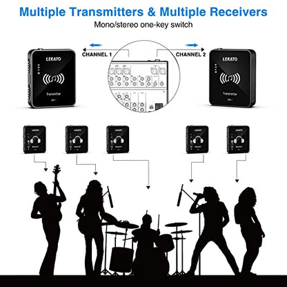 LEKATO Wireless in Ear Monitor System 2.4GHz, Stereo in-Ear Monitoring with Transmitter Receiver Clip-On, One to Many, Auto-Pairing, Wireless IEM for Band Rehearsal,Studio, Church,Small Gigs(MS-1) - color: Black
