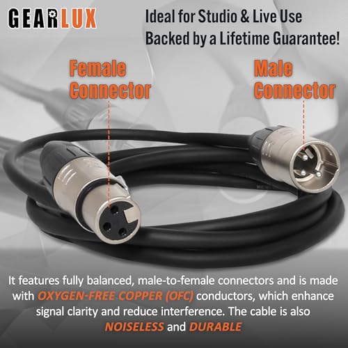 Gearlux XLR Microphone Cable, Fully Balanced, Male to Female, 15 Feet - Single Pack - size: 15 Ft, style: 1 Pack
