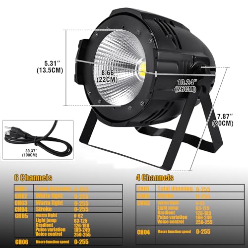 Ridgeyard Spotlight COB 200W Stage Light Par Lights Party Warm & Cold White Professional DMX Spotlights Portable Metal Housing Strobe Light Bright for Church, Concert, Theater, Photostudio - 2Pack