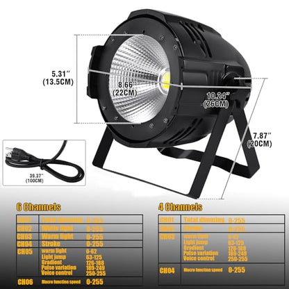 Ridgeyard LED Par Lights COB 200W DMX512 & Sound Activated Stage Light Warm White & Cool White Audience Blinder DJ Spot Light Wash Lights for Church Concert Photo Studio Wedding Live Show (4 Packs)